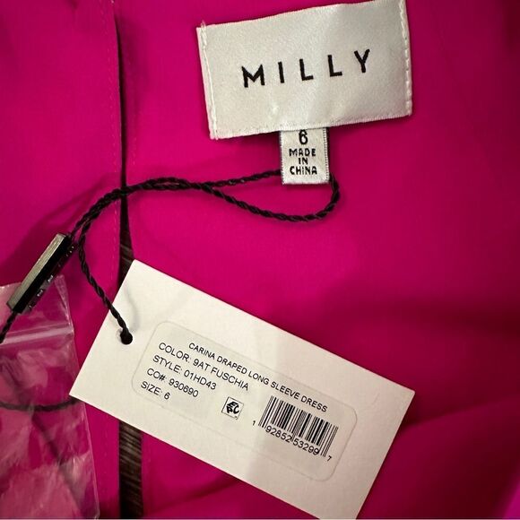 Milly Stretch Silk Carina Draped Long-Sleeve Dress New - Picture 6 of 9